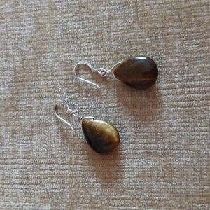 Brown Stone Tear Drop French Wire Dangle Earrings